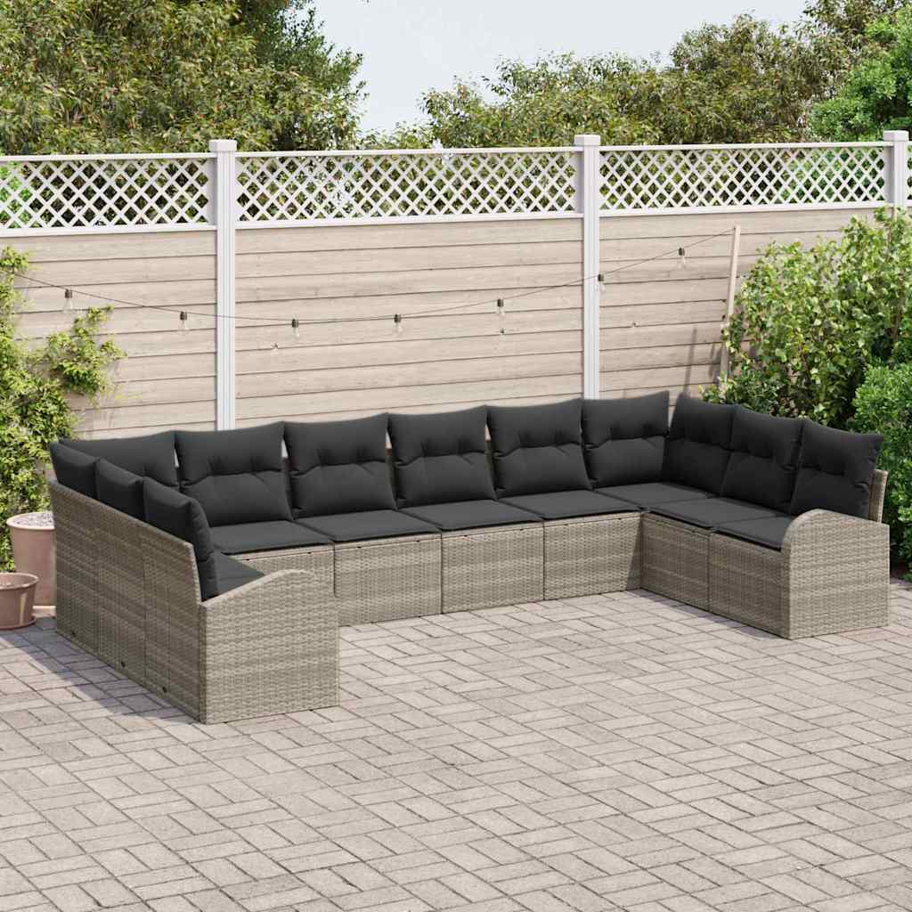 Bankstel met kussen 10 pcs Lichtgrijs Polyrattan is nu te koop bij PeponiXL, paradijselijk wonen!