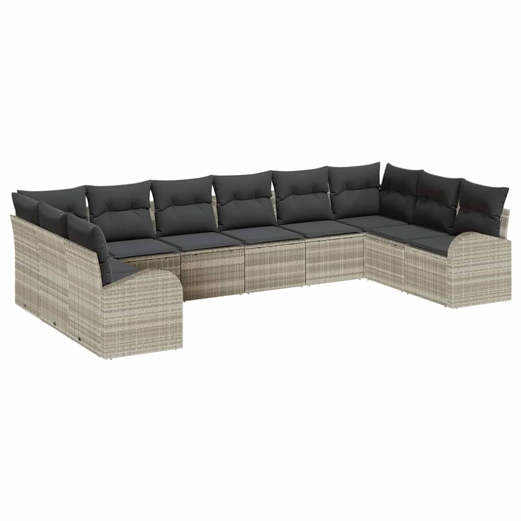 Bankstel met kussen 10 pcs Lichtgrijs Polyrattan is nu te koop bij PeponiXL, paradijselijk wonen!
