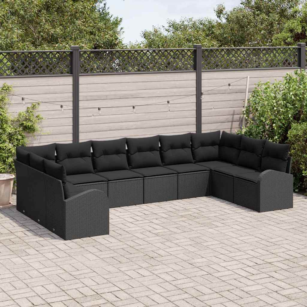 Bankstel met kussen 10 pcs Zwart Polyrattan is nu te koop bij PeponiXL, paradijselijk wonen!