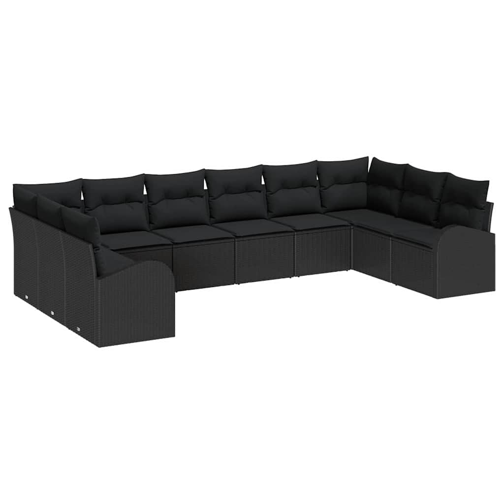 Bankstel met kussen 10 pcs Zwart Polyrattan is nu te koop bij PeponiXL, paradijselijk wonen!