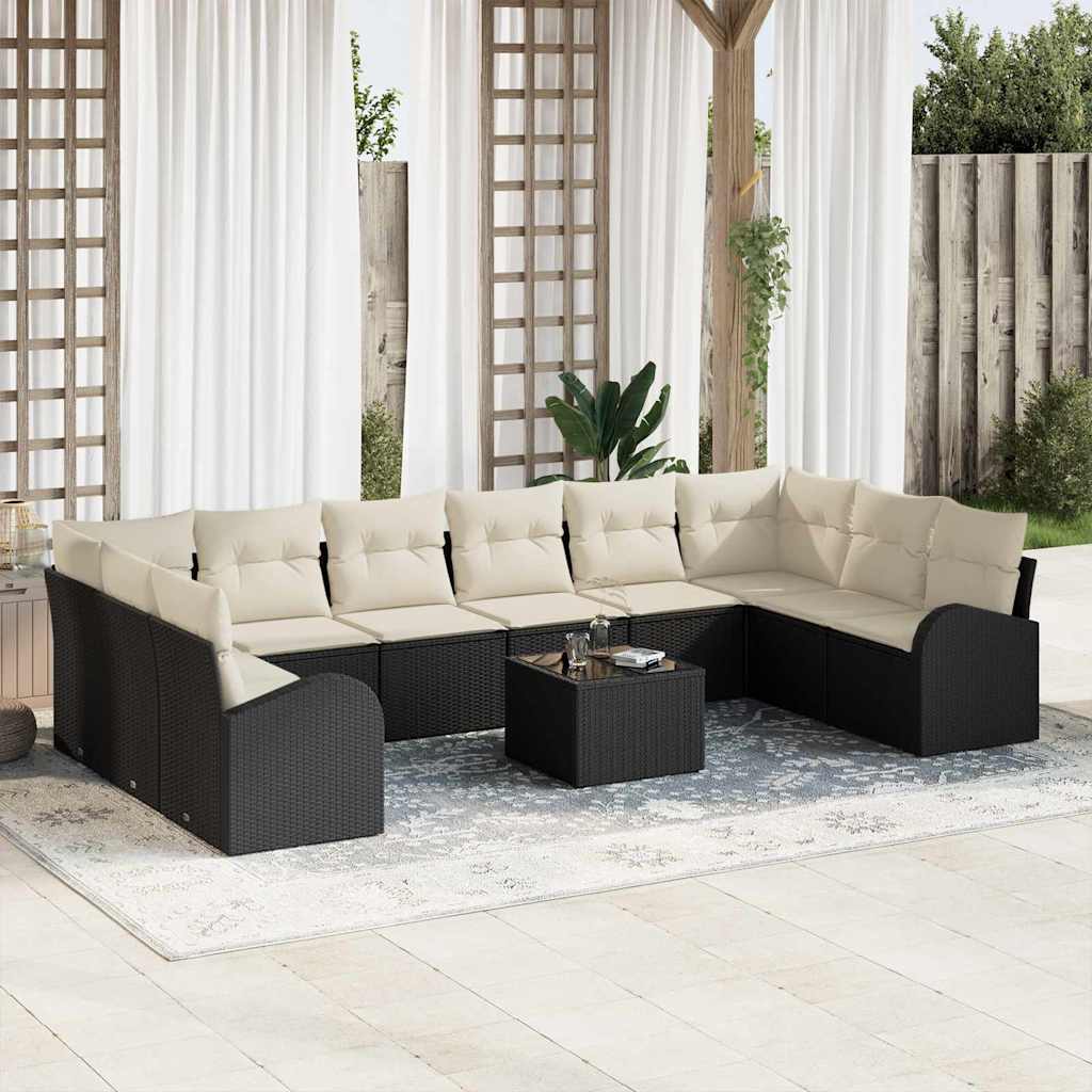Bankstel met kussen 11 pcs Zwart Polyrattan is nu te koop bij PeponiXL, paradijselijk wonen!