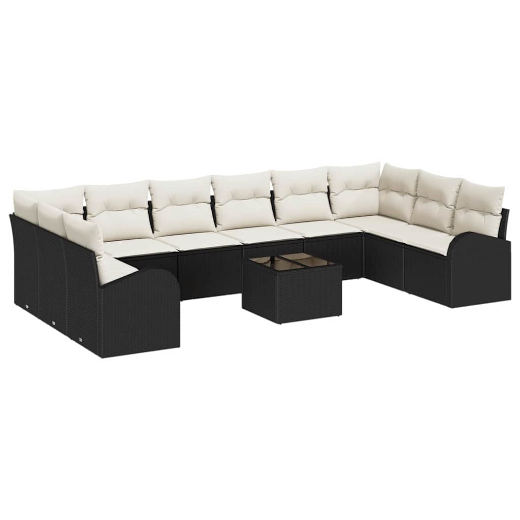 Bankstel met kussen 11 pcs Zwart Polyrattan is nu te koop bij PeponiXL, paradijselijk wonen!