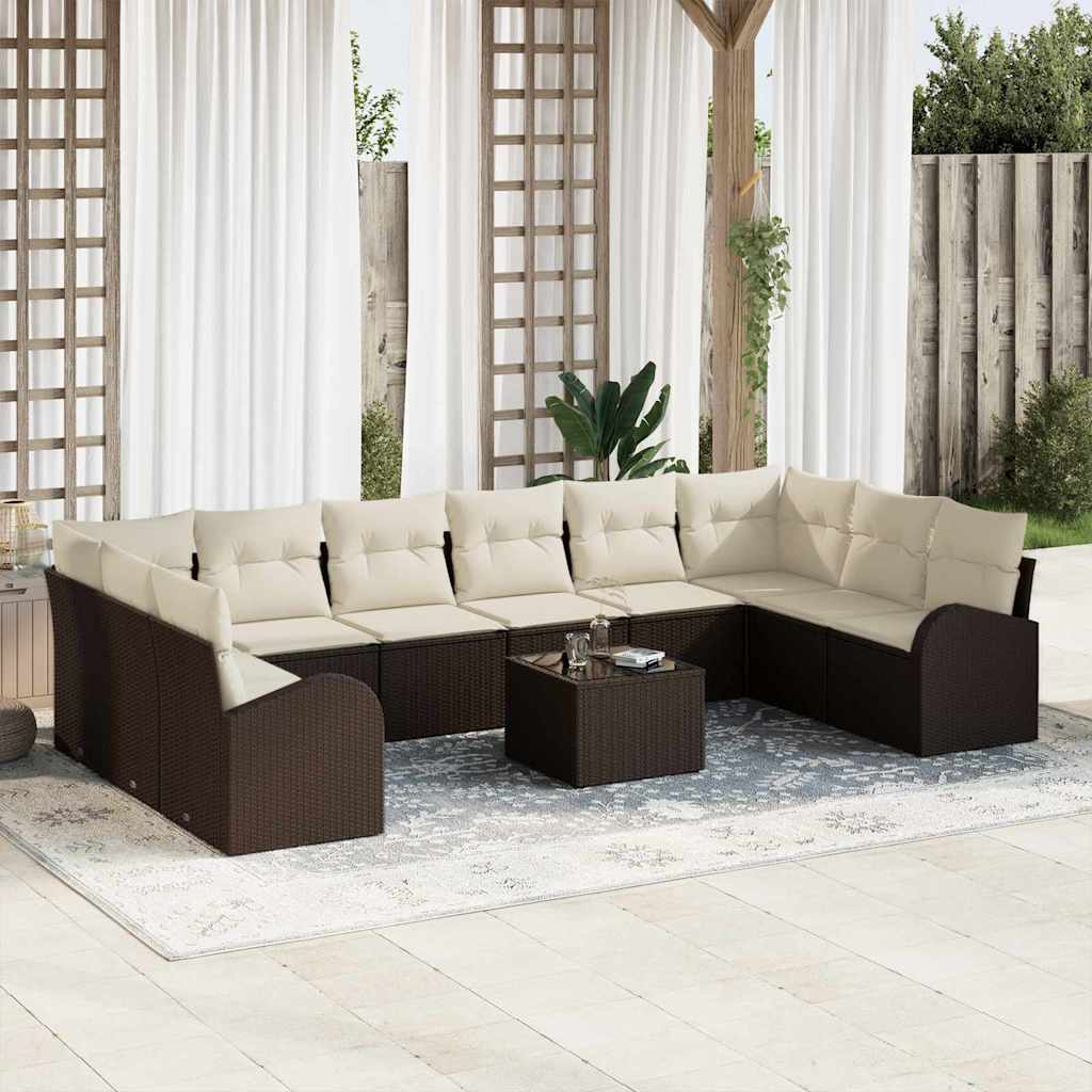 Bankstel met kussen 11 pcs Bruin Polyrattan is nu te koop bij PeponiXL, paradijselijk wonen!