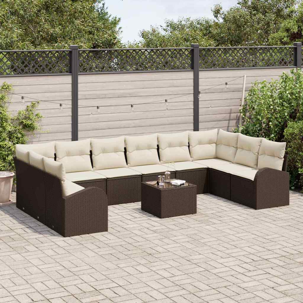 Bankstel met kussen 11 pcs Bruin Polyrattan is nu te koop bij PeponiXL, paradijselijk wonen!