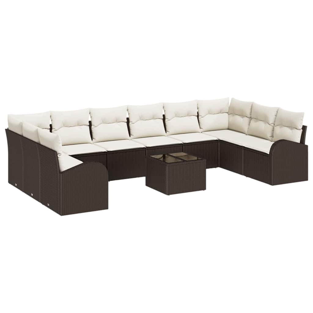 Bankstel met kussen 11 pcs Bruin Polyrattan is nu te koop bij PeponiXL, paradijselijk wonen!