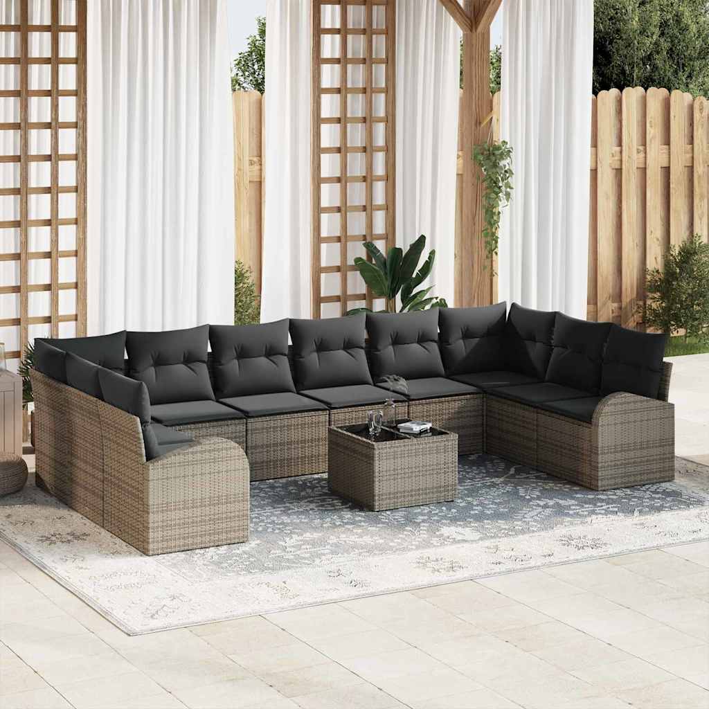 Bankstel met kussen 11 pcs Grijs Polyrattan is nu te koop bij PeponiXL, paradijselijk wonen!