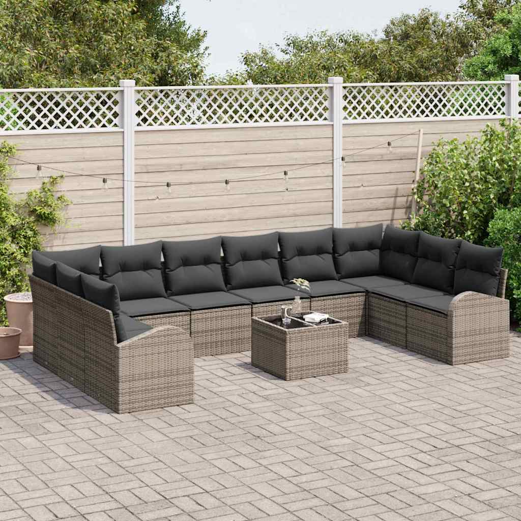 Bankstel met kussen 11 pcs Grijs Polyrattan is nu te koop bij PeponiXL, paradijselijk wonen!