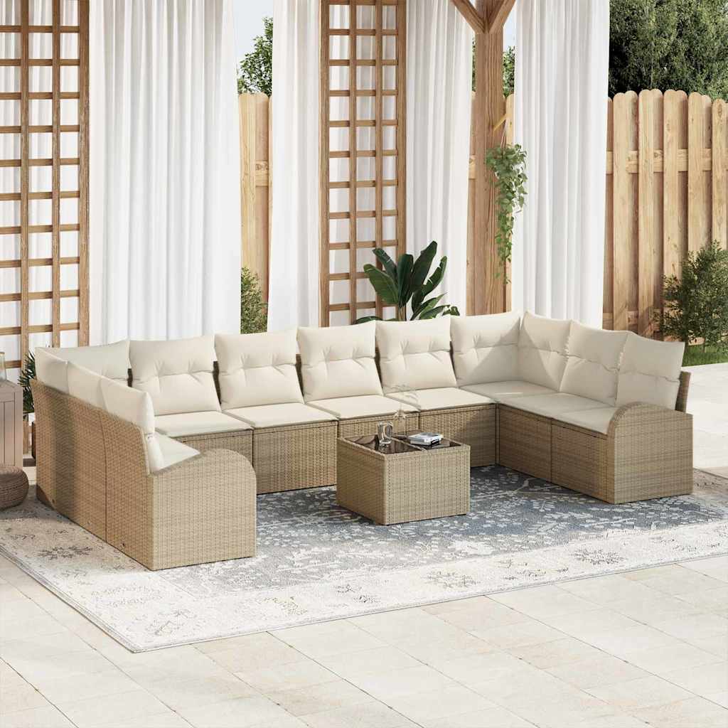 Bankstel met kussen 11 pcs Beige Polyrattan is nu te koop bij PeponiXL, paradijselijk wonen!