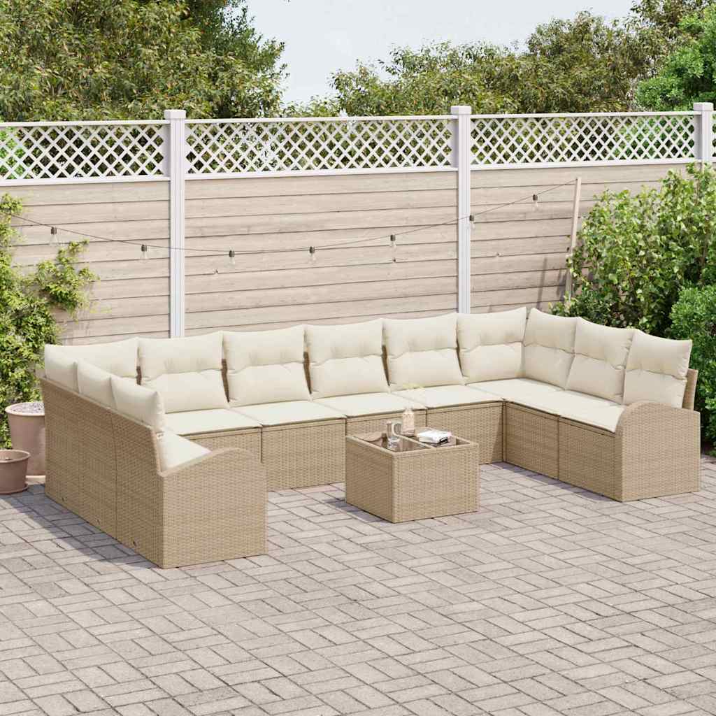 Bankstel met kussen 11 pcs Beige Polyrattan is nu te koop bij PeponiXL, paradijselijk wonen!