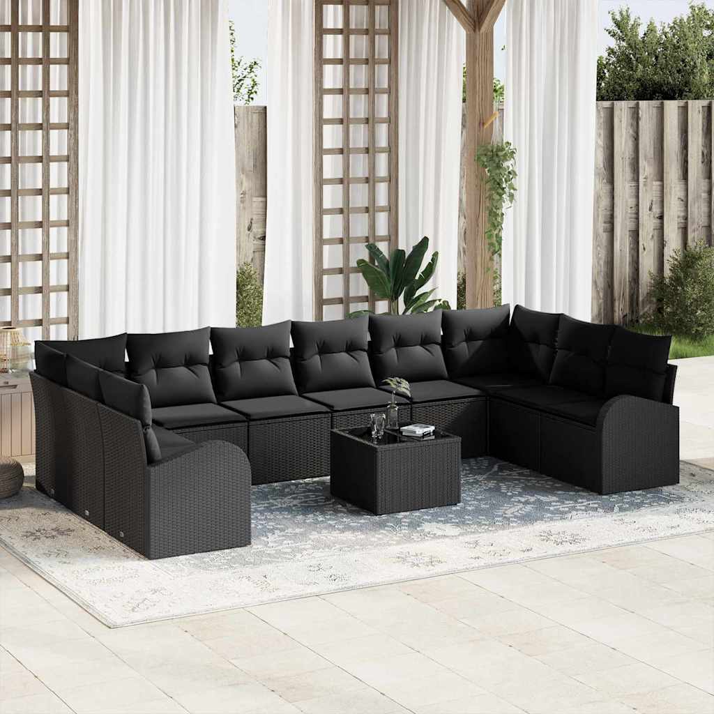 Bankstel met kussen 11 pcs Zwart Polyrattan is nu te koop bij PeponiXL, paradijselijk wonen!