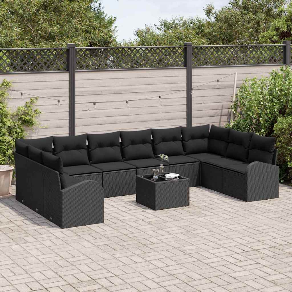 Bankstel met kussen 11 pcs Zwart Polyrattan is nu te koop bij PeponiXL, paradijselijk wonen!