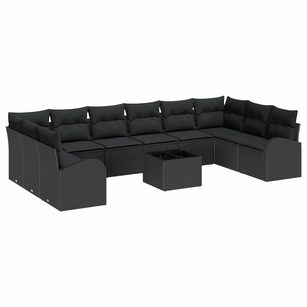 Bankstel met kussen 11 pcs Zwart Polyrattan is nu te koop bij PeponiXL, paradijselijk wonen!