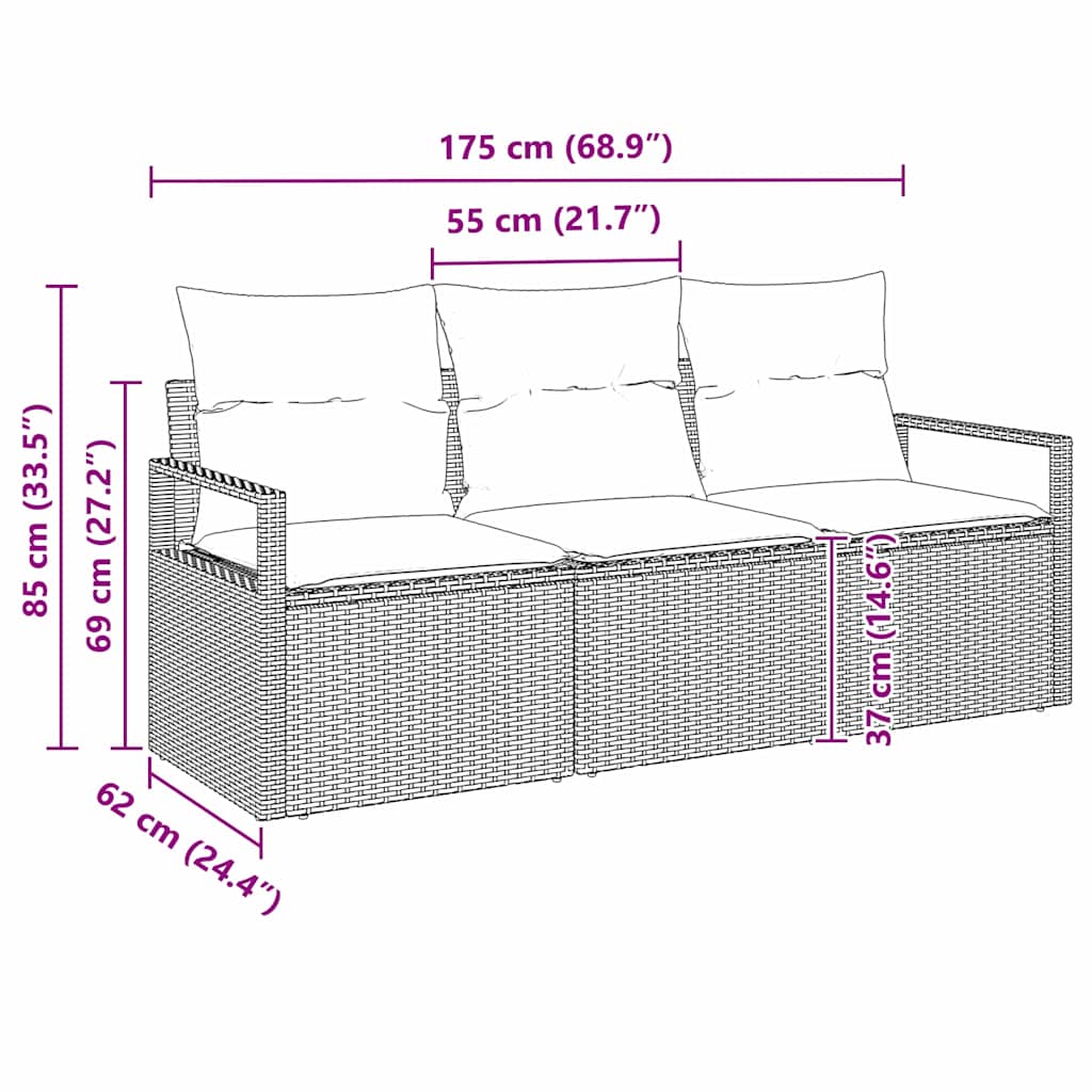 Bankstel 3 pcs Zwart poly rattan is nu te koop bij PeponiXL, paradijselijk wonen!