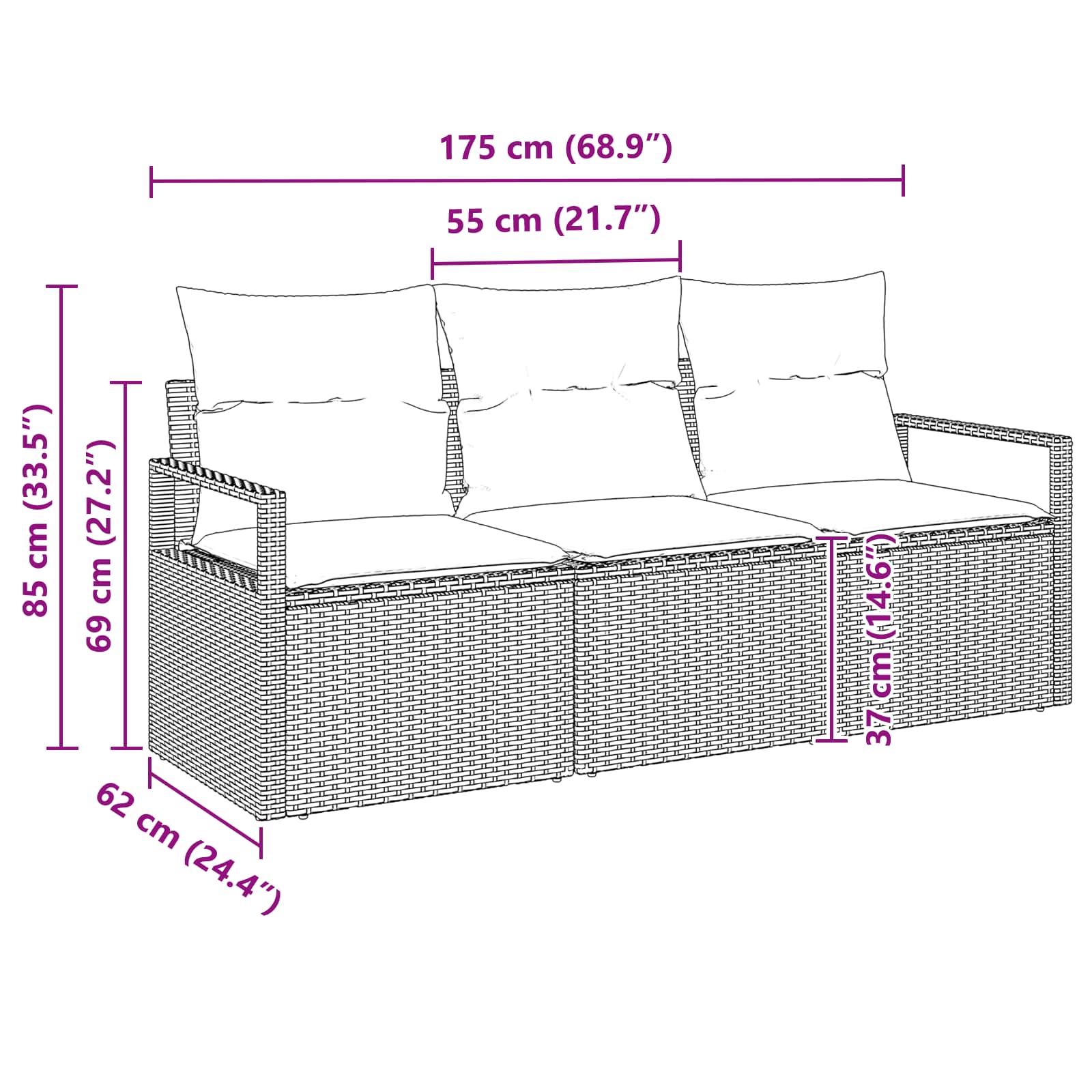 Bankstel 3 pcs Bruin poly rattan is nu te koop bij PeponiXL, paradijselijk wonen!