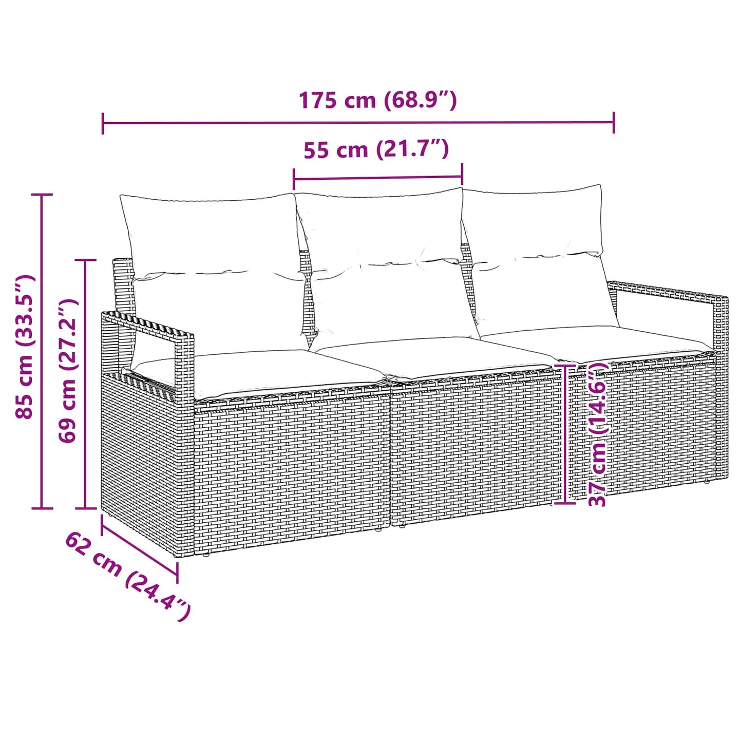 Bankstel 3 pcs Zwart poly rattan is nu te koop bij PeponiXL, paradijselijk wonen!