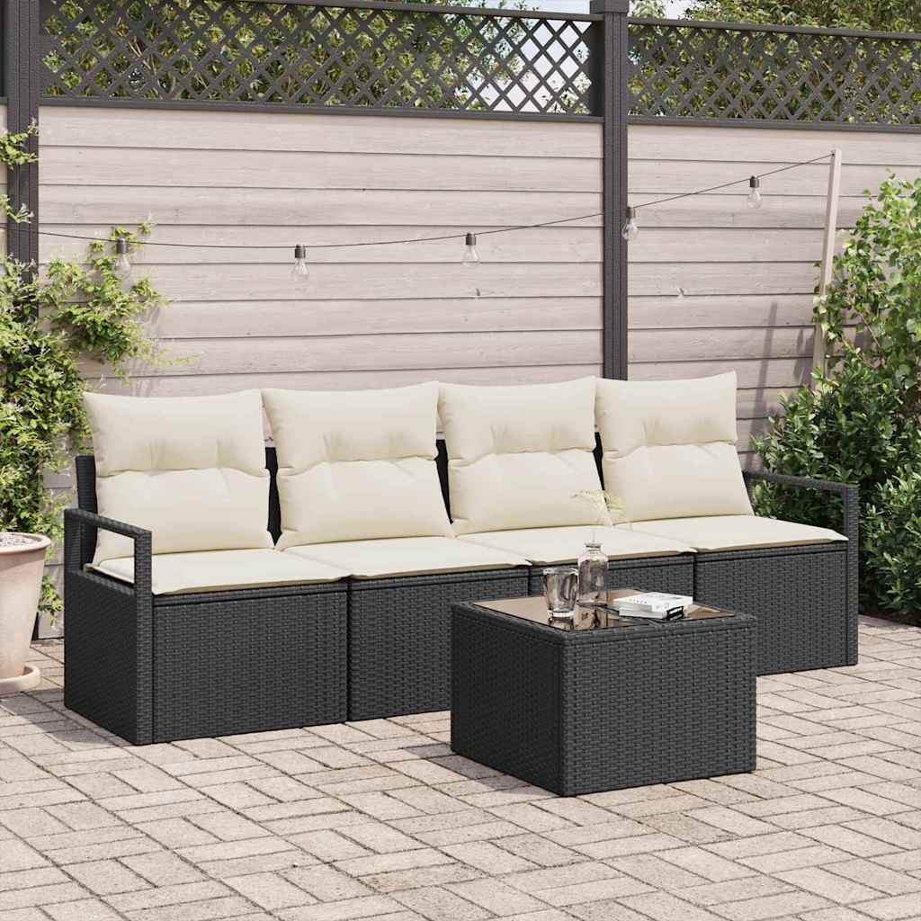 Bankstel 5 pcs Zwart en Crème poly rattan is nu te koop bij PeponiXL, paradijselijk wonen!