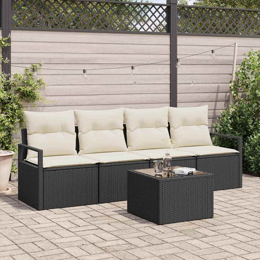 Bankstel 5 pcs Zwart en Crème poly rattan is nu te koop bij PeponiXL, paradijselijk wonen!