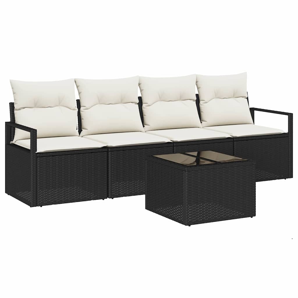 Bankstel 5 pcs Zwart en Crème poly rattan is nu te koop bij PeponiXL, paradijselijk wonen!