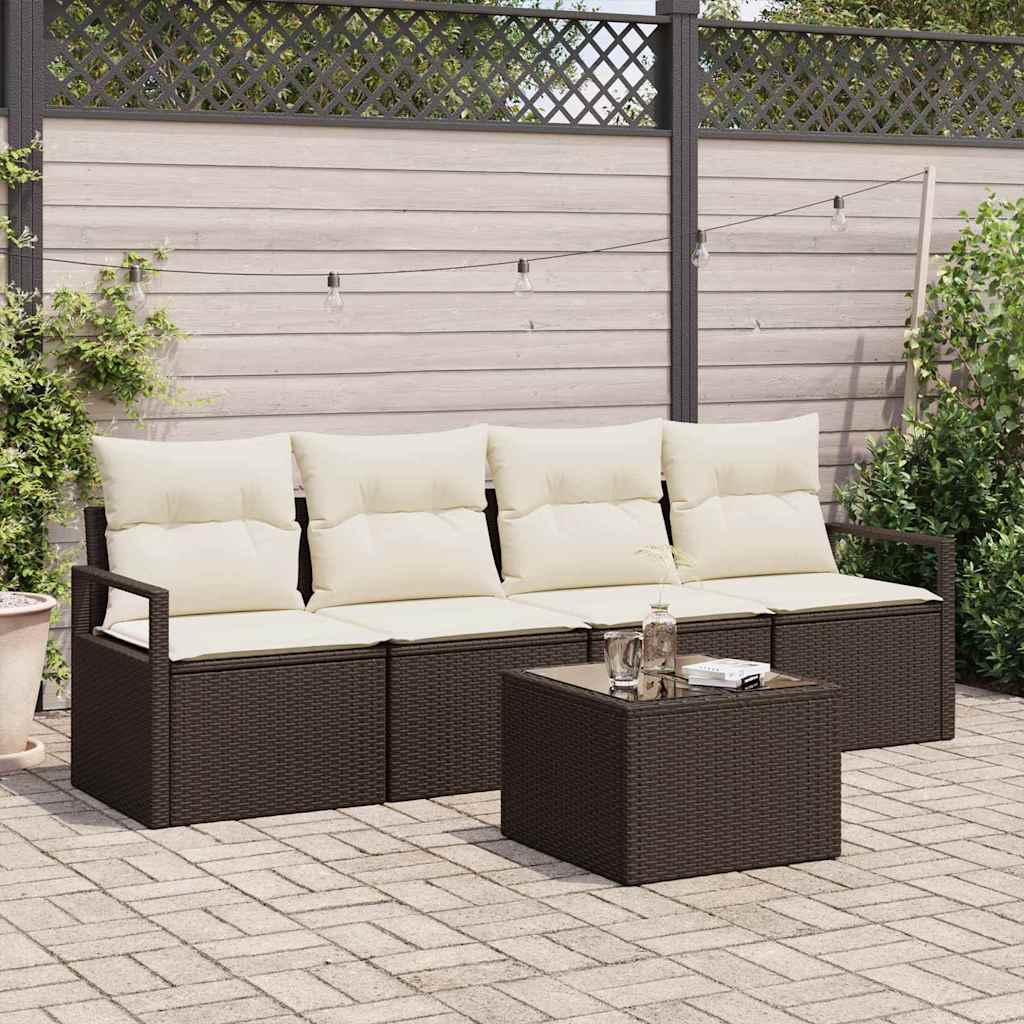 Bankstel 5 pcs Bruin en Crème poly rattan is nu te koop bij PeponiXL, paradijselijk wonen!