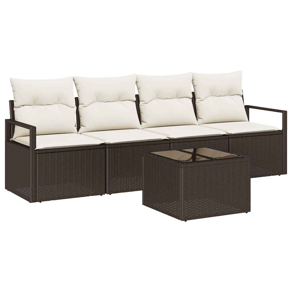 Bankstel 5 pcs Bruin en Crème poly rattan is nu te koop bij PeponiXL, paradijselijk wonen!