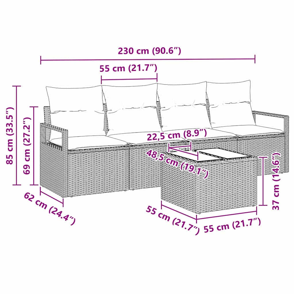 Bankstel 5 pcs Bruin en Crème poly rattan is nu te koop bij PeponiXL, paradijselijk wonen!