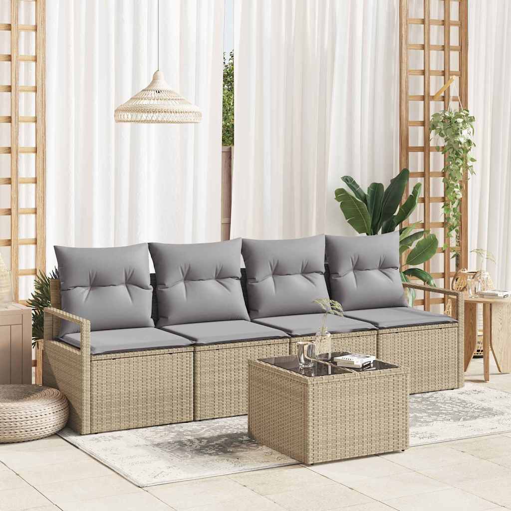 Bankstel 5 pcs Beige en Grijs poly rattan is nu te koop bij PeponiXL, paradijselijk wonen!
