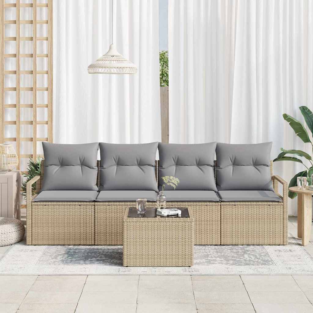 Bankstel 5 pcs Beige en Grijs poly rattan is nu te koop bij PeponiXL, paradijselijk wonen!