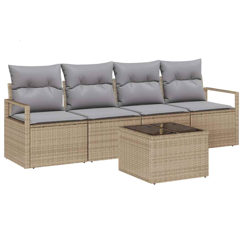 Bankstel 5 pcs Beige en Grijs poly rattan is nu te koop bij PeponiXL, paradijselijk wonen!