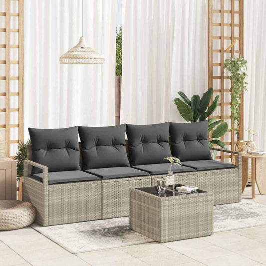 Bankstel 5 pcs Lichtgrijs en Donkergijs poly rattan is nu te koop bij PeponiXL, paradijselijk wonen!