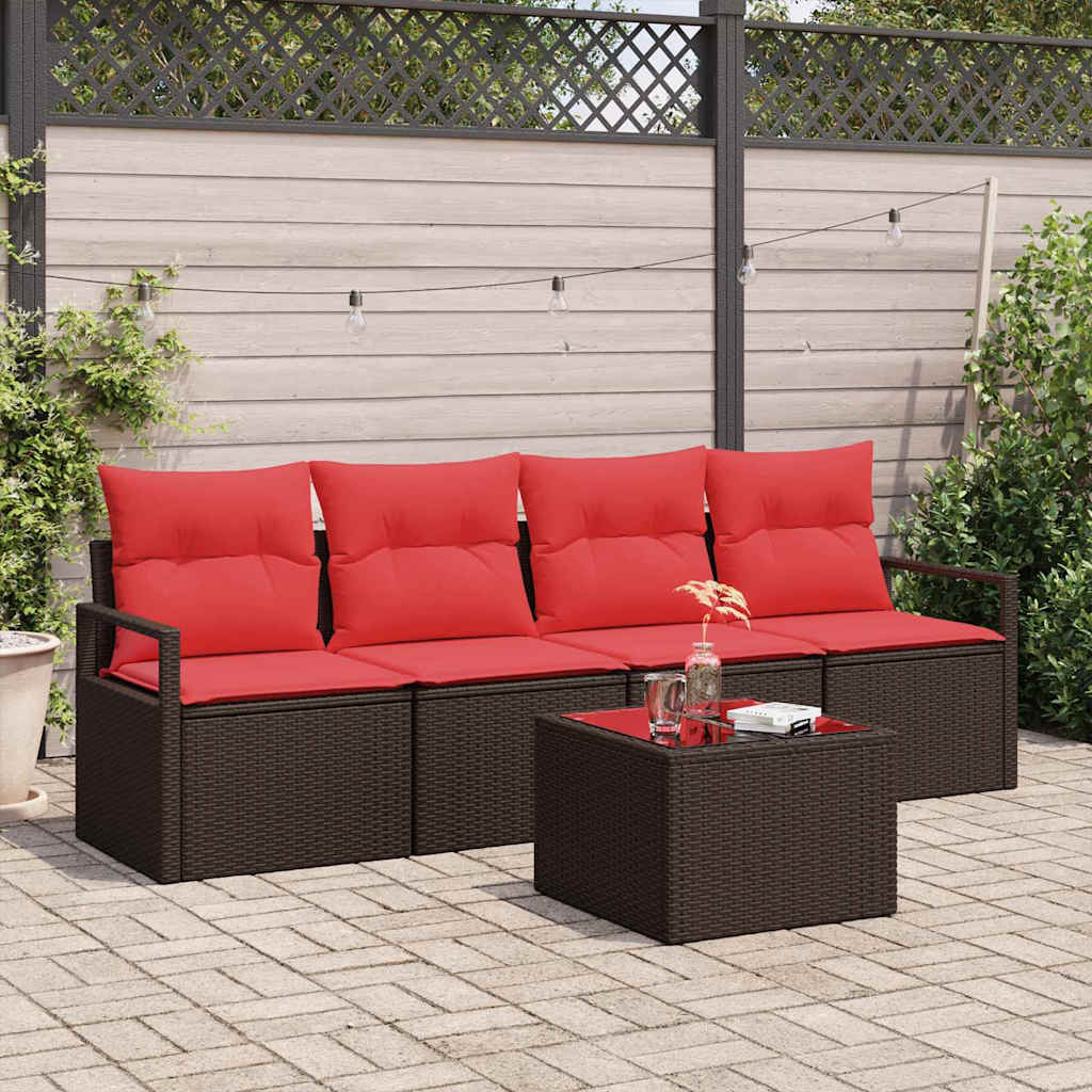 Bankstel 5 pcs Bruin en Rood poly rattan is nu te koop bij PeponiXL, paradijselijk wonen!