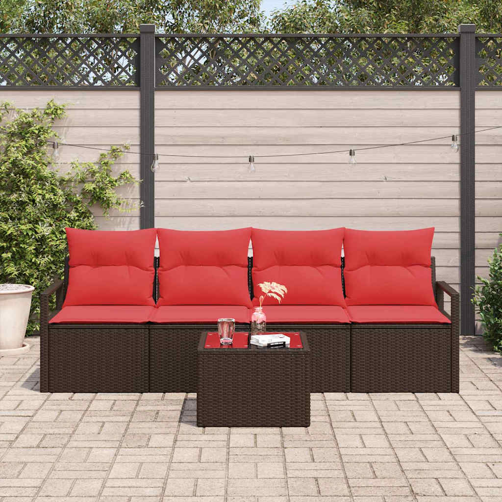 Bankstel 5 pcs Bruin en Rood poly rattan is nu te koop bij PeponiXL, paradijselijk wonen!