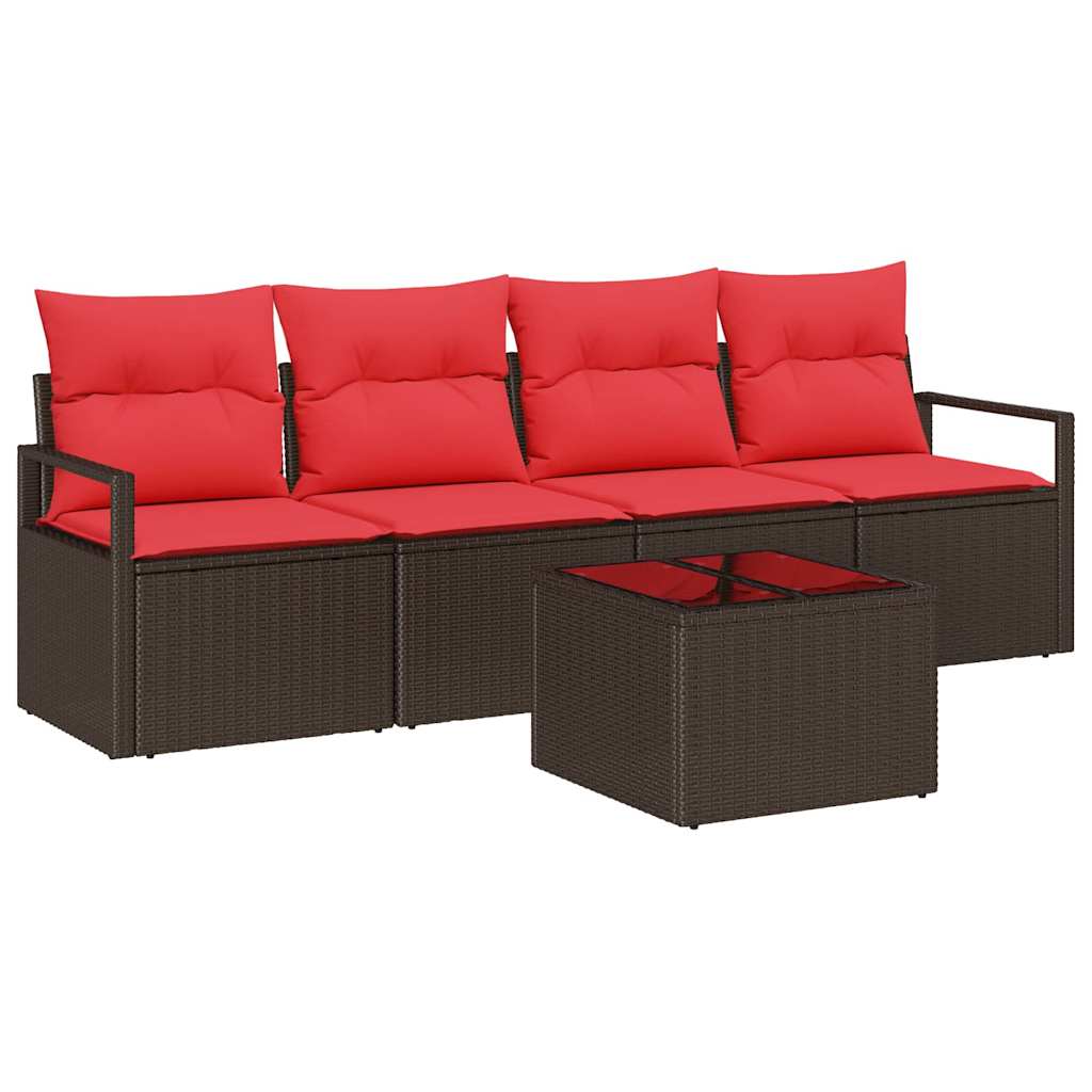 Bankstel 5 pcs Bruin en Rood poly rattan is nu te koop bij PeponiXL, paradijselijk wonen!