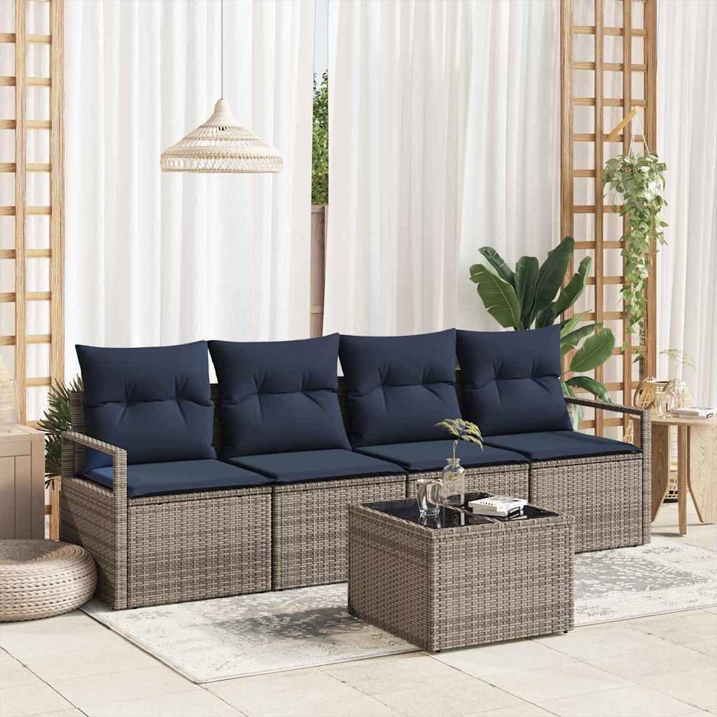 Bankstel 5 pcs Grijs en Blauw poly rattan is nu te koop bij PeponiXL, paradijselijk wonen!