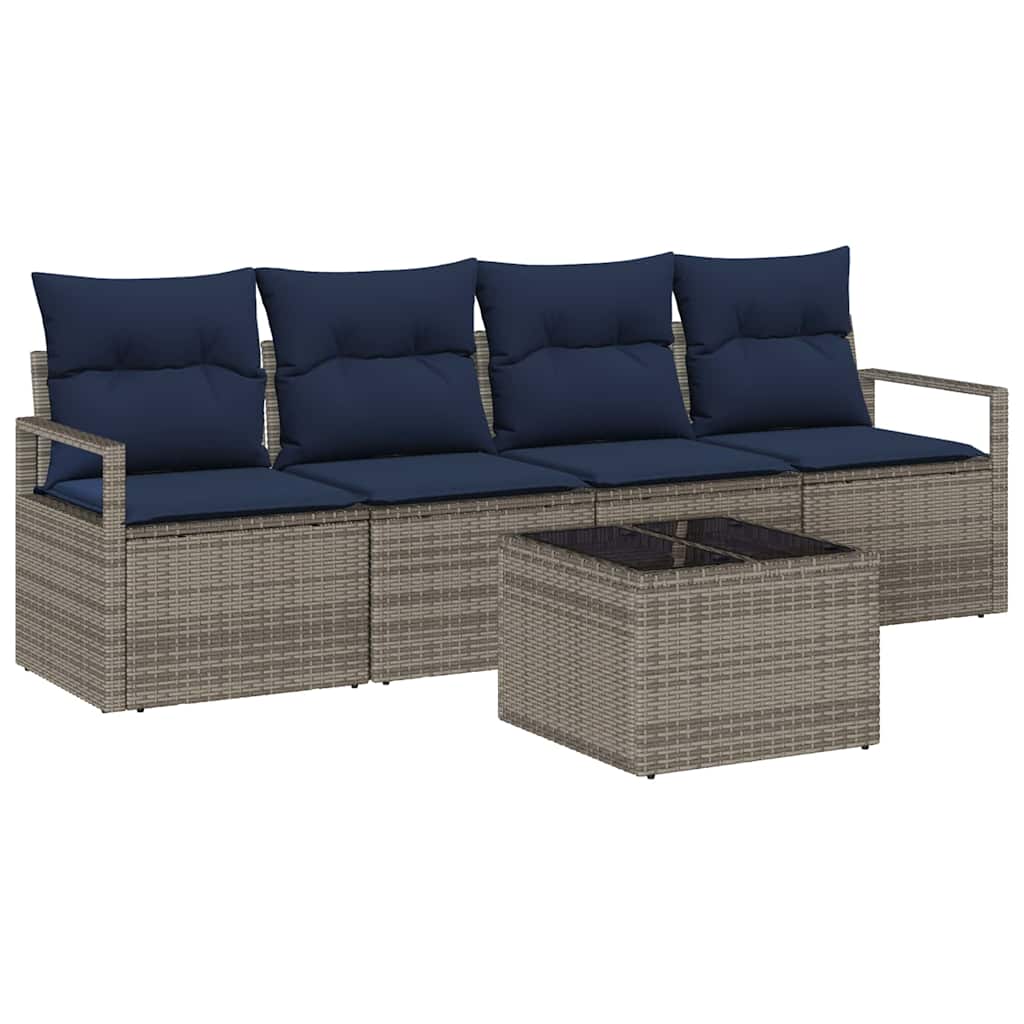 Bankstel 5 pcs Grijs en Blauw poly rattan is nu te koop bij PeponiXL, paradijselijk wonen!