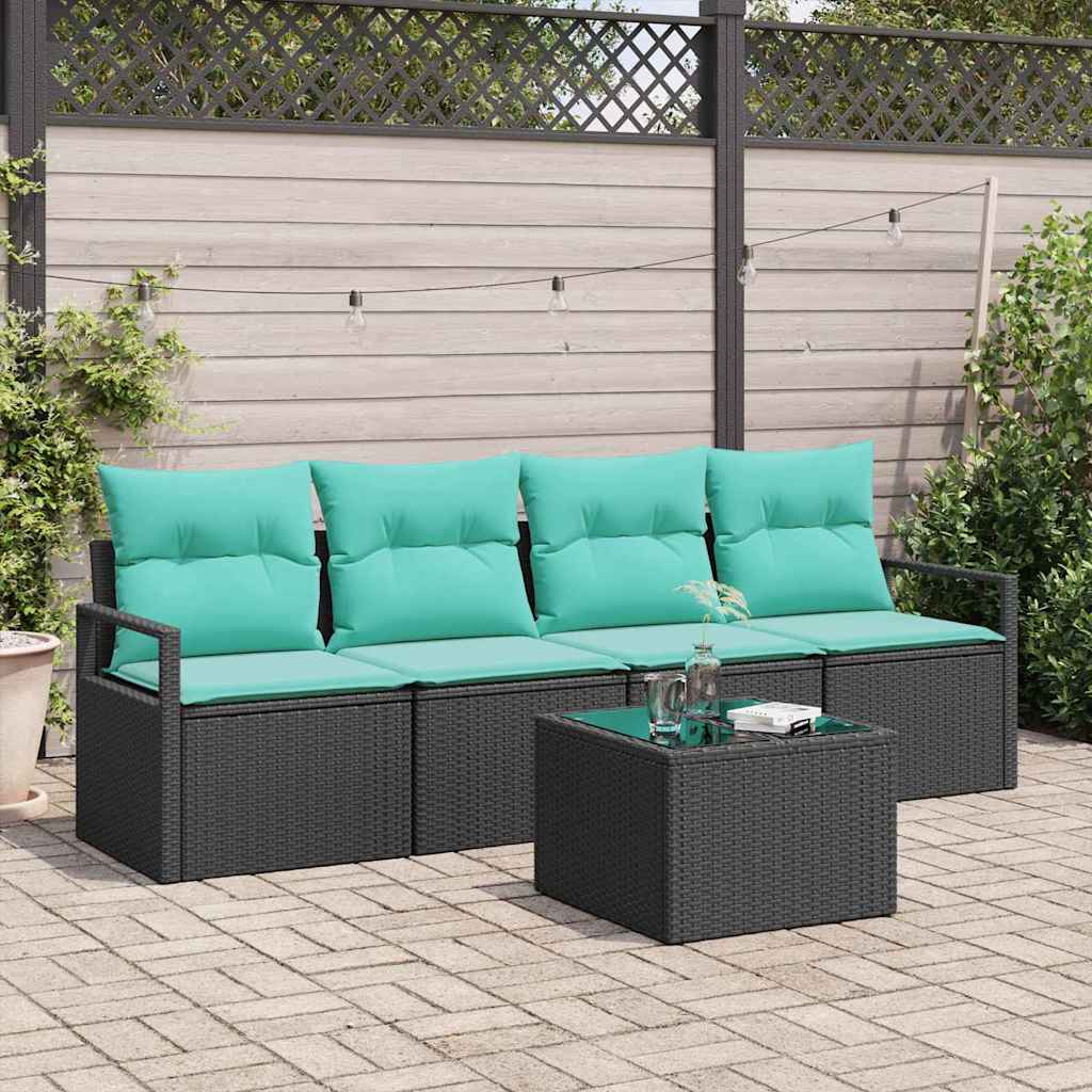 Bankstel 5 pcs Zwart en Turquoise poly rattan is nu te koop bij PeponiXL, paradijselijk wonen!