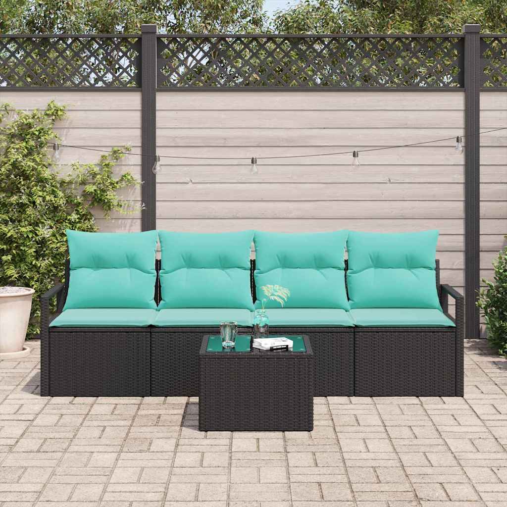 Bankstel 5 pcs Zwart en Turquoise poly rattan is nu te koop bij PeponiXL, paradijselijk wonen!