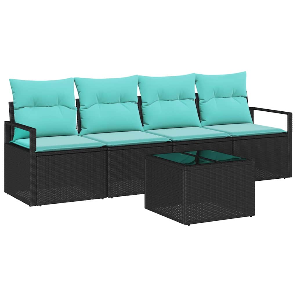 Bankstel 5 pcs Zwart en Turquoise poly rattan is nu te koop bij PeponiXL, paradijselijk wonen!