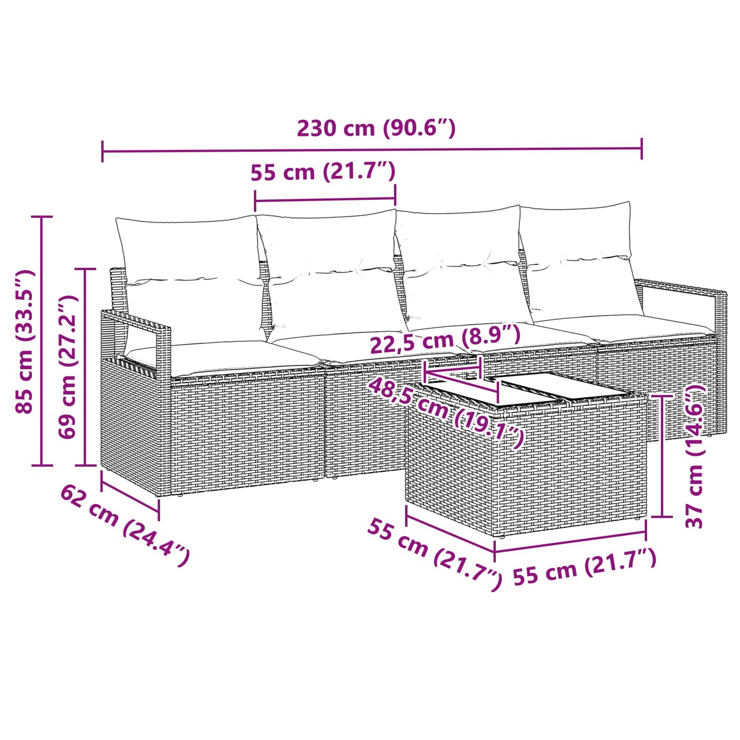 Bankstel 5 pcs Zwart en Turquoise poly rattan is nu te koop bij PeponiXL, paradijselijk wonen!