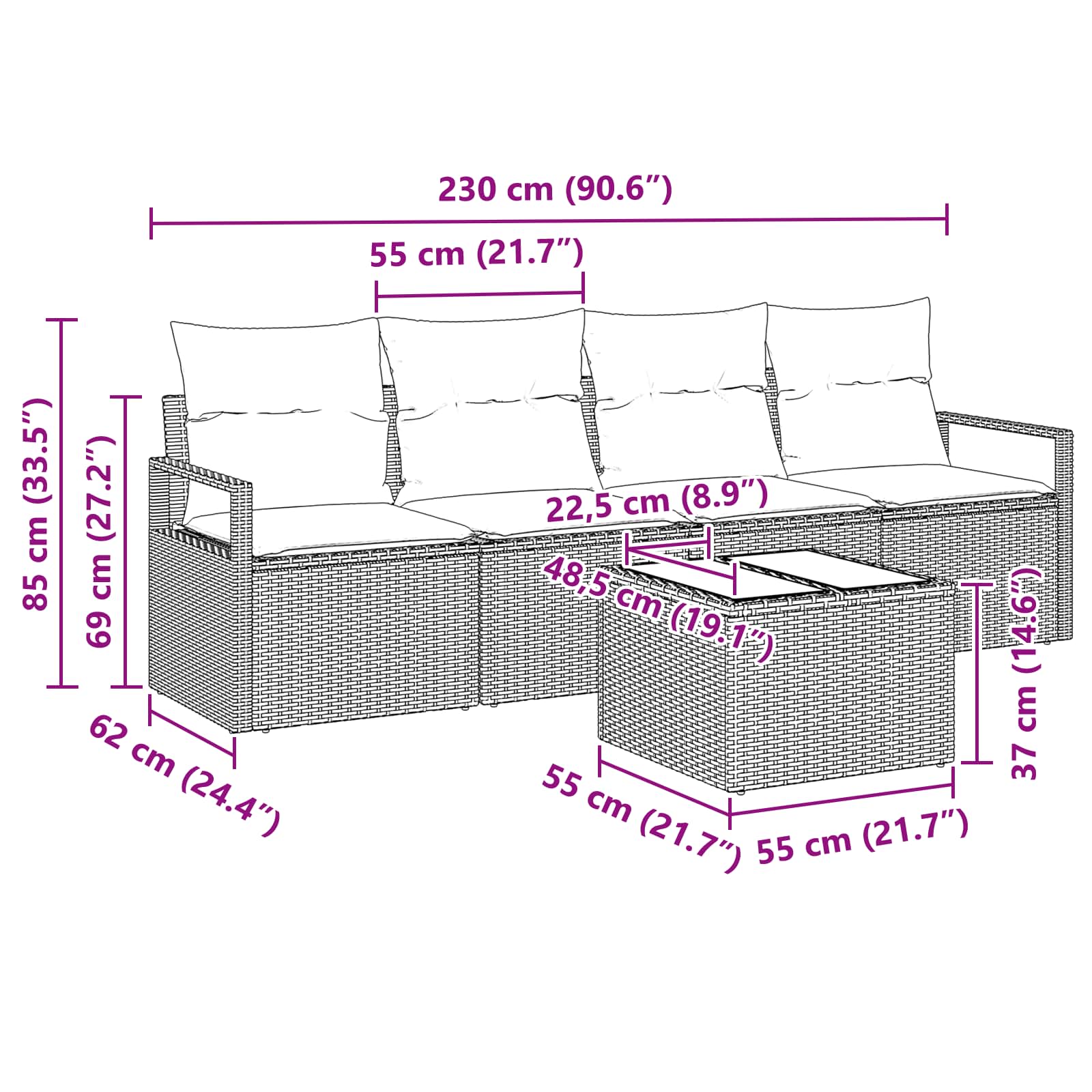 Bankstel 5 pcs Zwart en Turquoise poly rattan is nu te koop bij PeponiXL, paradijselijk wonen!