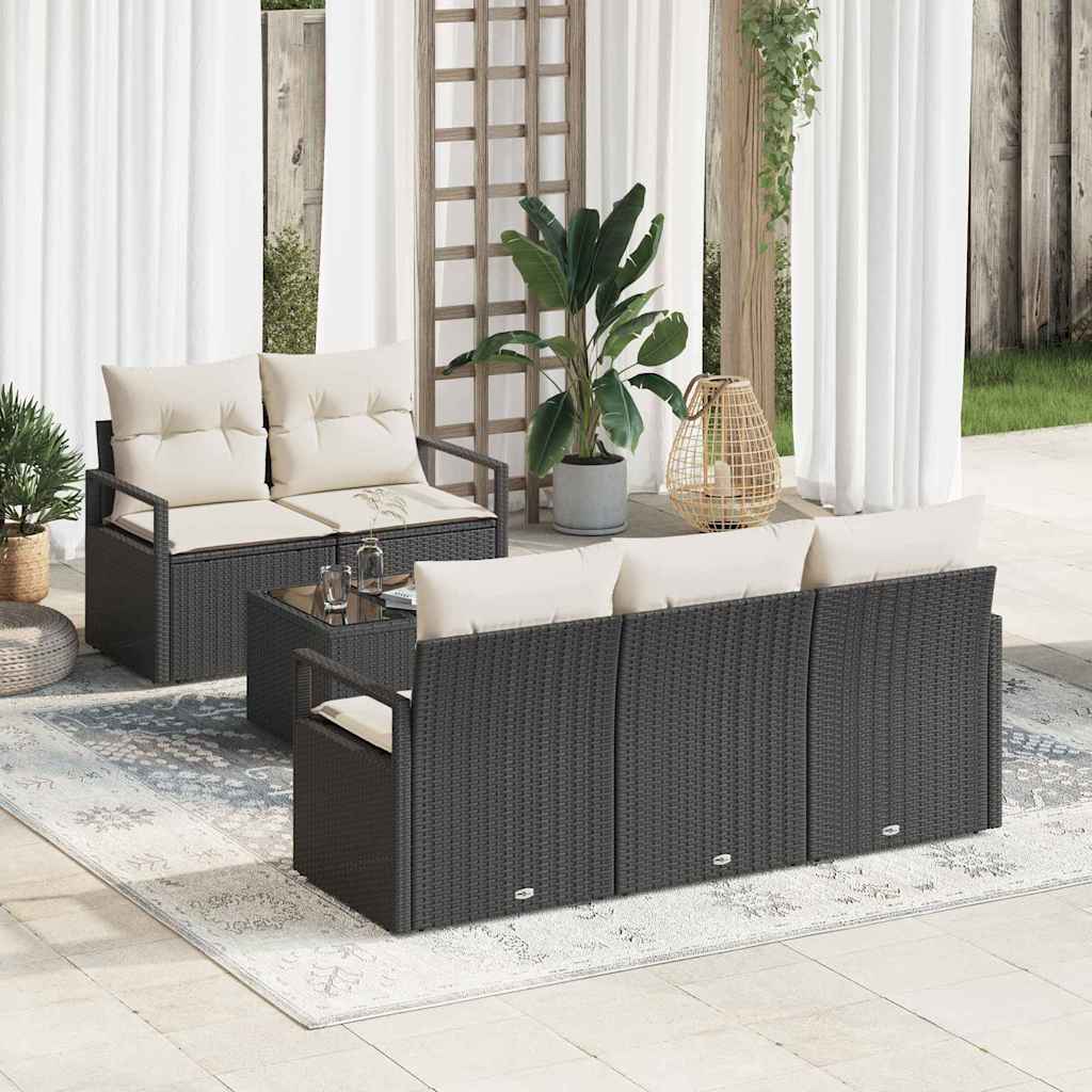 Bankstel met kussen 6 pcs Zwart en Crème poly rattan is nu te koop bij PeponiXL, paradijselijk wonen!