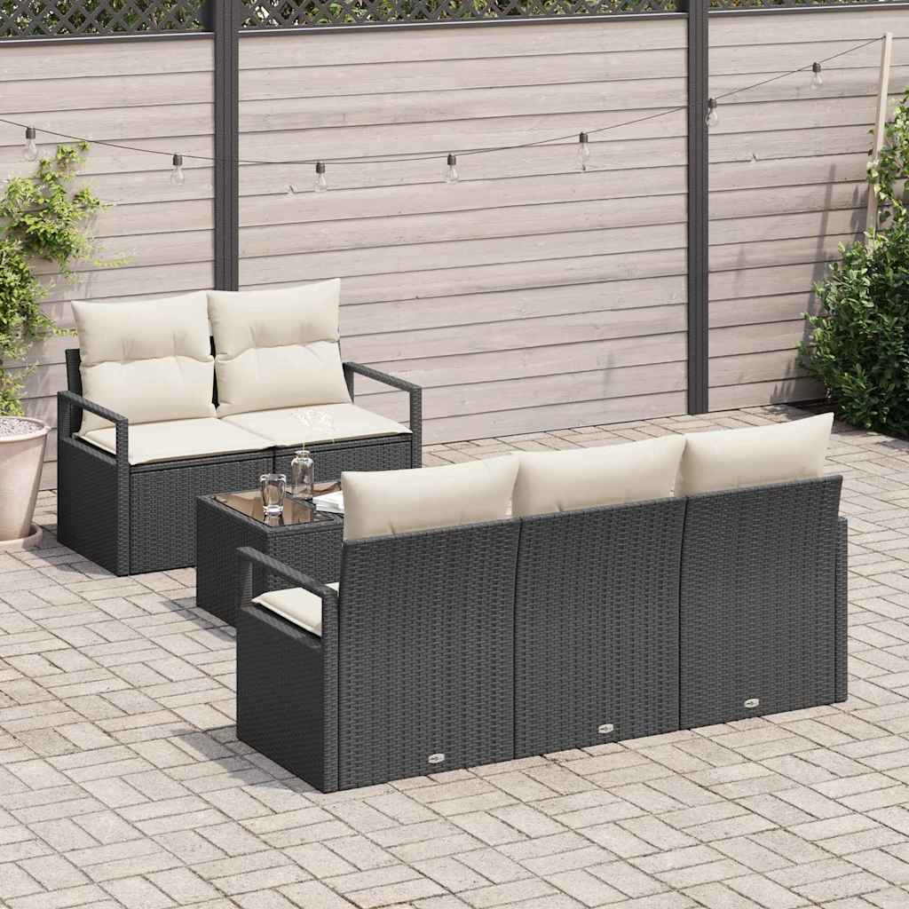 Bankstel met kussen 6 pcs Zwart en Crème poly rattan is nu te koop bij PeponiXL, paradijselijk wonen!
