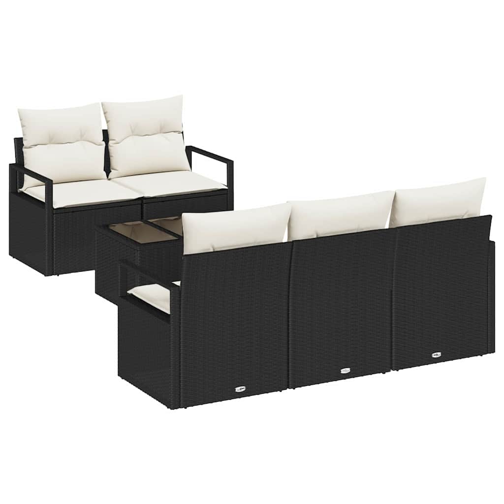 Bankstel met kussen 6 pcs Zwart en Crème poly rattan is nu te koop bij PeponiXL, paradijselijk wonen!