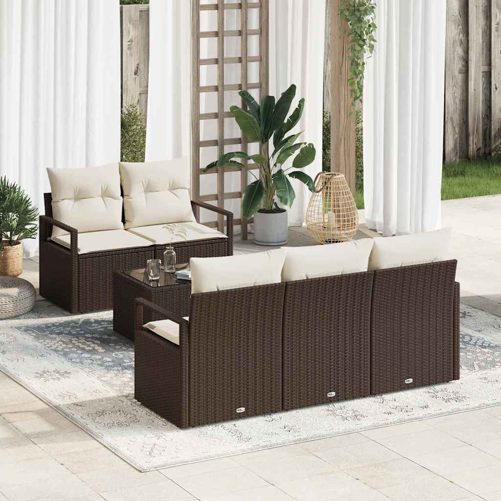 Bankstel met kussen 6 pcs Bruin en Crème poly rattan is nu te koop bij PeponiXL, paradijselijk wonen!
