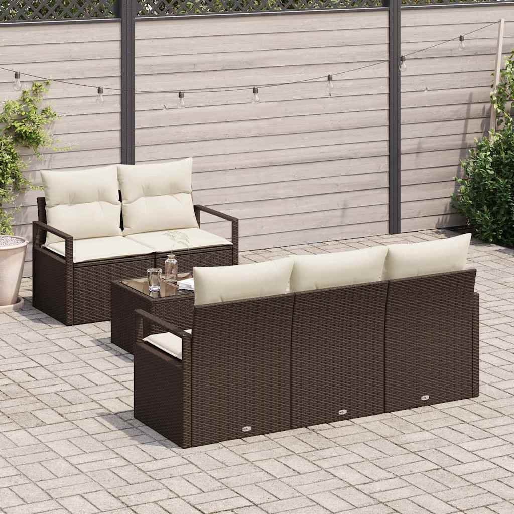 Bankstel met kussen 6 pcs Bruin en Crème poly rattan is nu te koop bij PeponiXL, paradijselijk wonen!