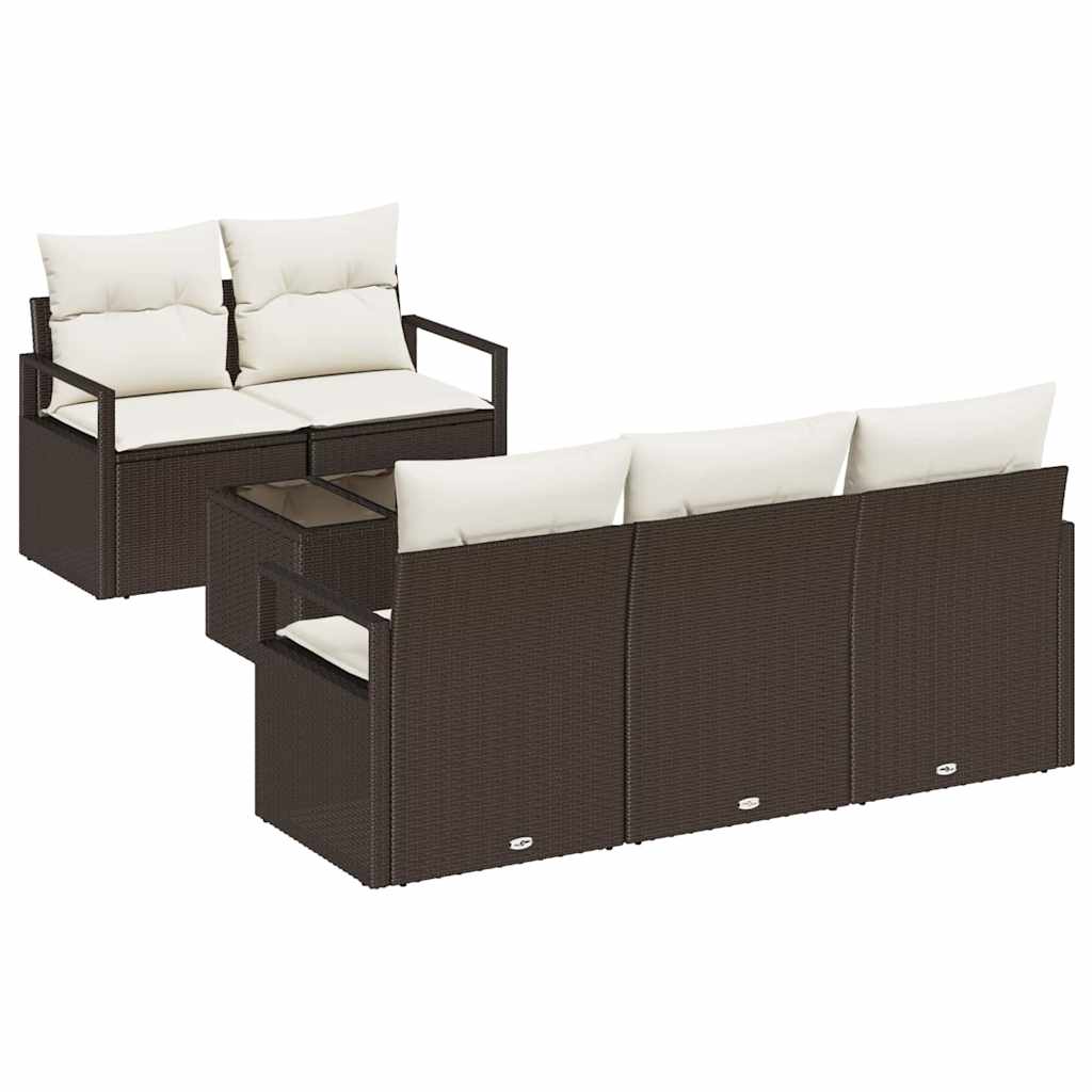 Bankstel met kussen 6 pcs Bruin en Crème poly rattan is nu te koop bij PeponiXL, paradijselijk wonen!