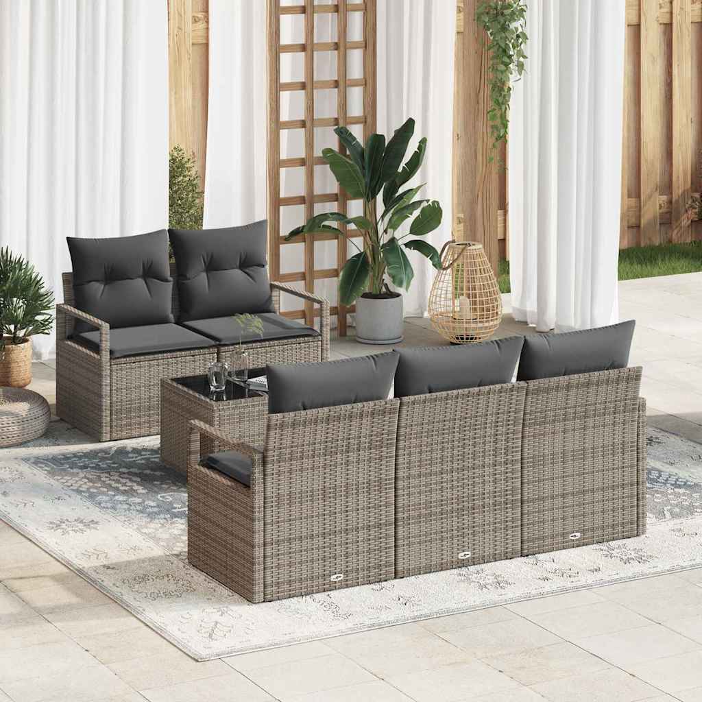 Bankstel met kussen 6 pcs Grijs poly rattan is nu te koop bij PeponiXL, paradijselijk wonen!