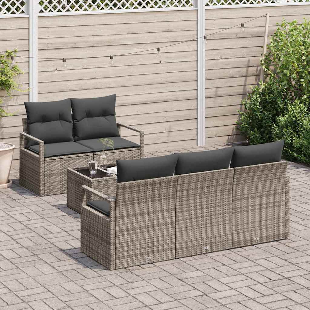 Bankstel met kussen 6 pcs Grijs poly rattan is nu te koop bij PeponiXL, paradijselijk wonen!