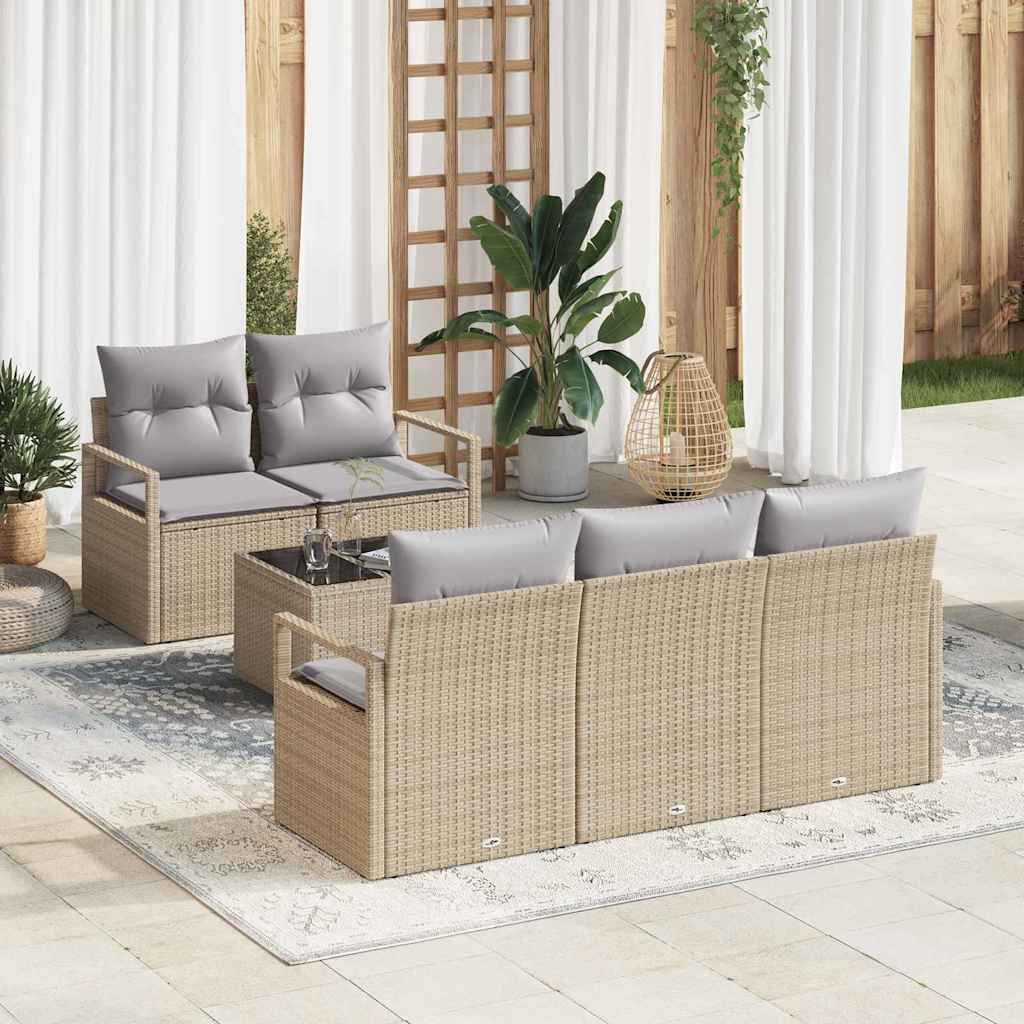 Bankstel met kussen 6 pcs Beige en Grijs poly rattan is nu te koop bij PeponiXL, paradijselijk wonen!