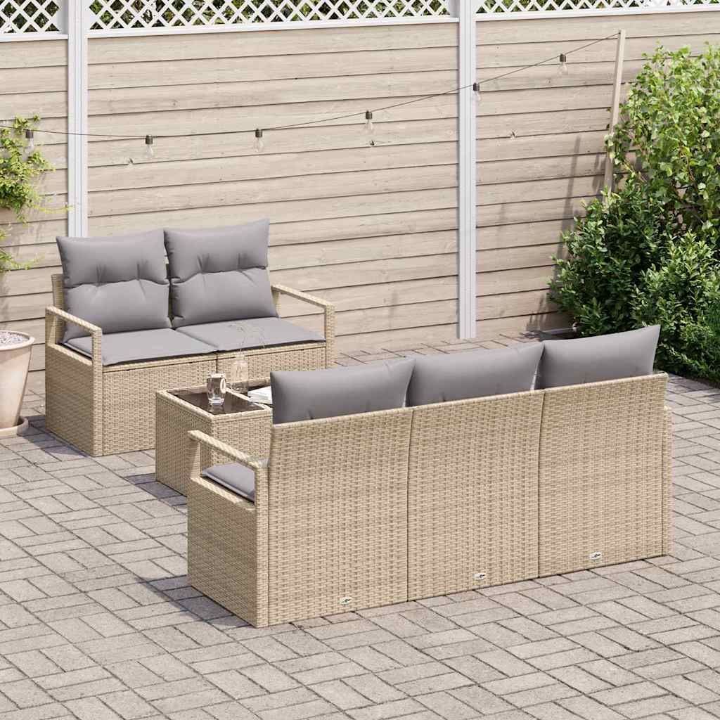 Bankstel met kussen 6 pcs Beige en Grijs poly rattan is nu te koop bij PeponiXL, paradijselijk wonen!