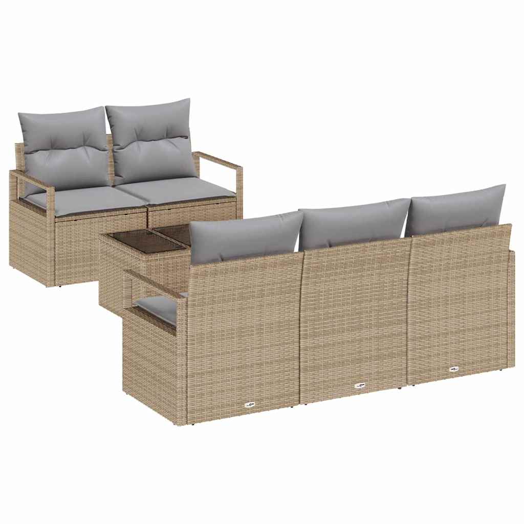 Bankstel met kussen 6 pcs Beige en Grijs poly rattan is nu te koop bij PeponiXL, paradijselijk wonen!
